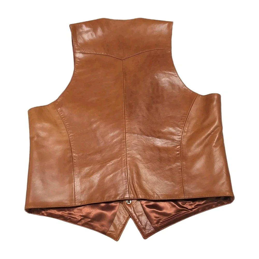 Vtg Remy Leather Fashions Leather Vest Mens 42 Cognac Brown Western‎ USA
